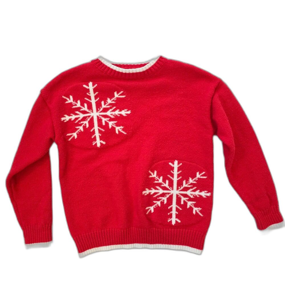 Red Cardigan Pullover Sweater MD Holiday Snowflake Winter Knit Retro Novelty